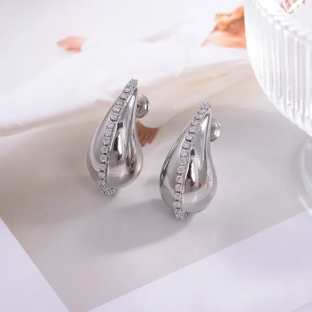 Gold and Silver Teardrop Pavé Stud Earrings 3