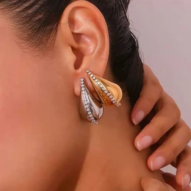 Gold and Silver Teardrop Pavé Stud Earrings 7