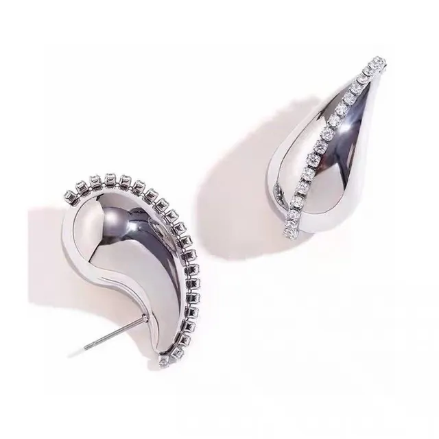 Gold and Silver Teardrop Pavé Stud Earrings 9