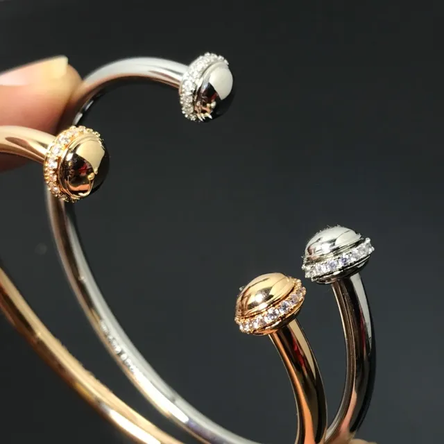 Gold and Silver Tone Pavé Stone Ball End Open Bangle Bracelets 2