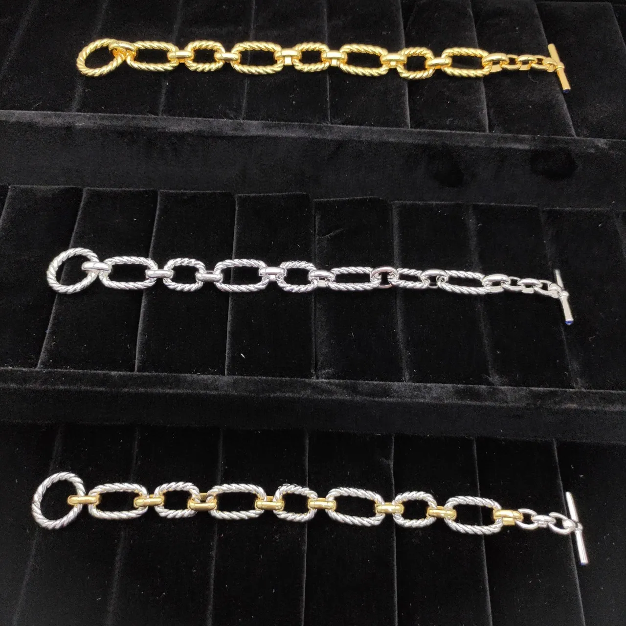 Gold and Silver Twisted Rope-Link Toggle Clasp Bracelets 2