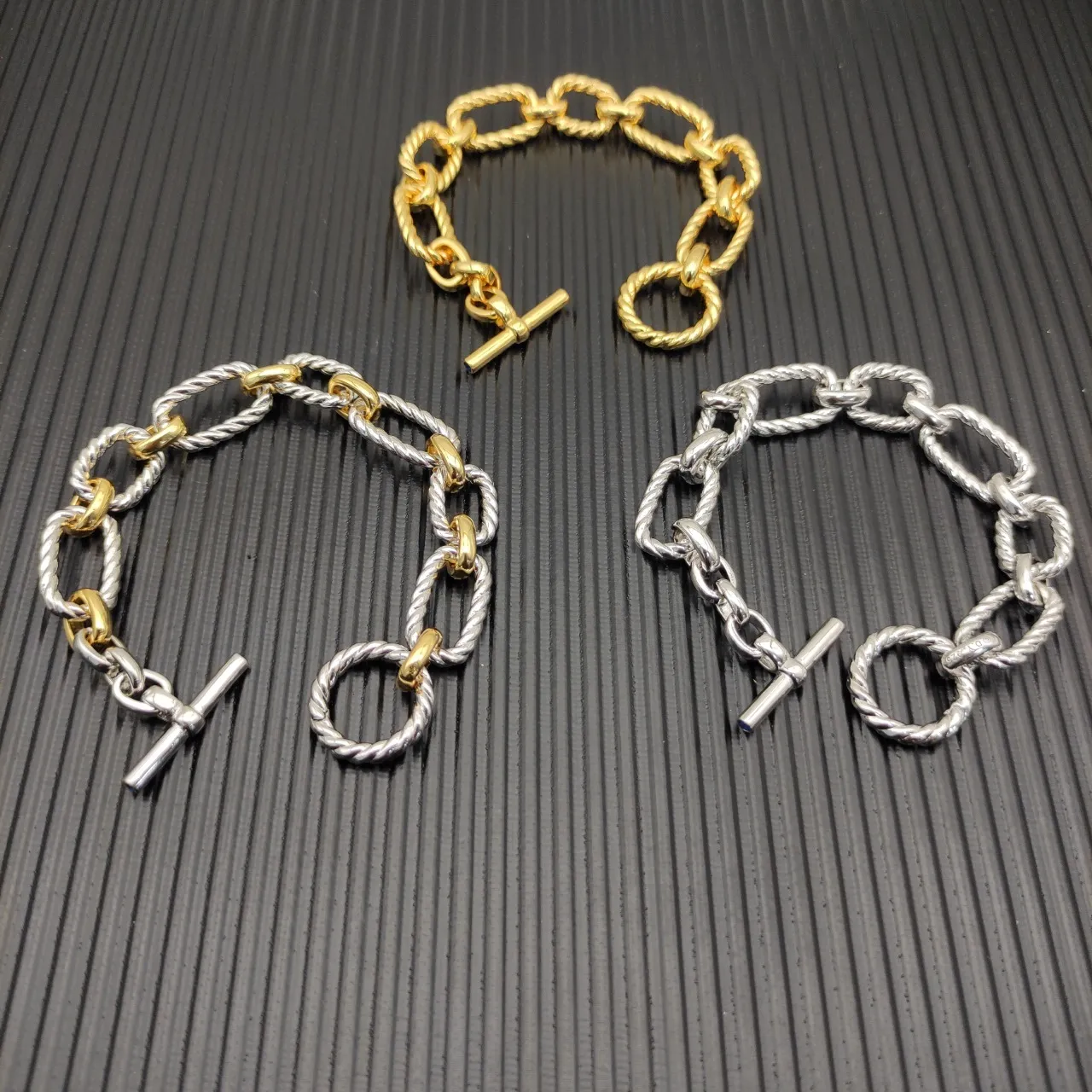 Gold and Silver Twisted Rope-Link Toggle Clasp Bracelets 8