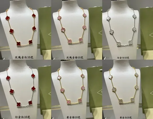 Gold Black Clover-Shaped Enamel Pendants Linked Chain Necklace 5