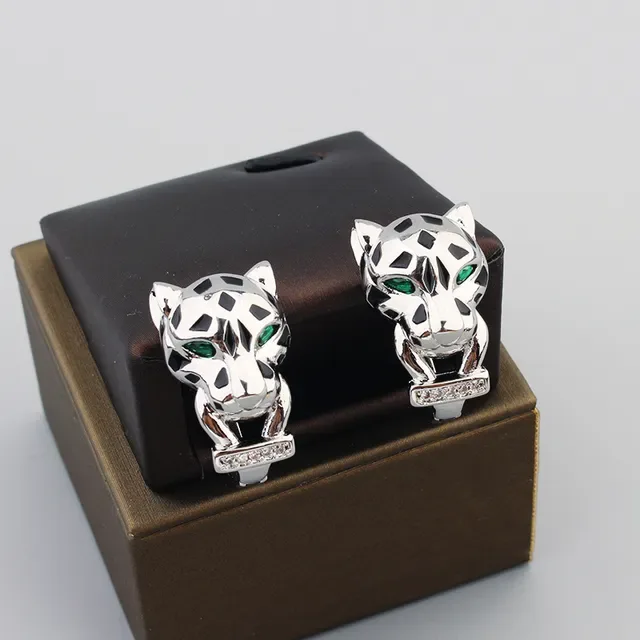 Gold Black Leopard-Head Motif Enamel Spotted Pattern Earrings 3