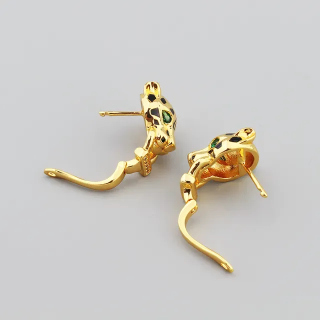 Gold Black Leopard-Head Motif Enamel Spotted Pattern Earrings 5