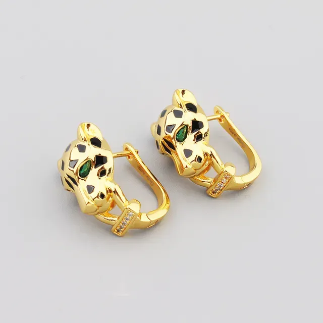 Gold Black Leopard-Head Motif Enamel Spotted Pattern Earrings 6