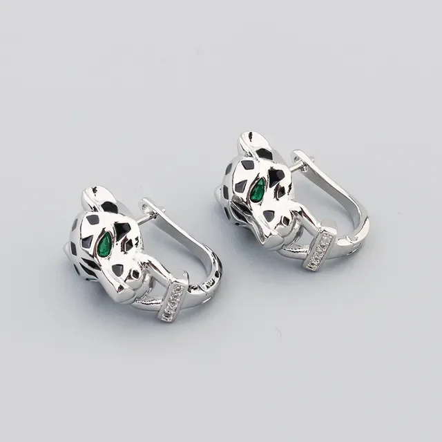 Gold Black Leopard-Head Motif Enamel Spotted Pattern Earrings 7