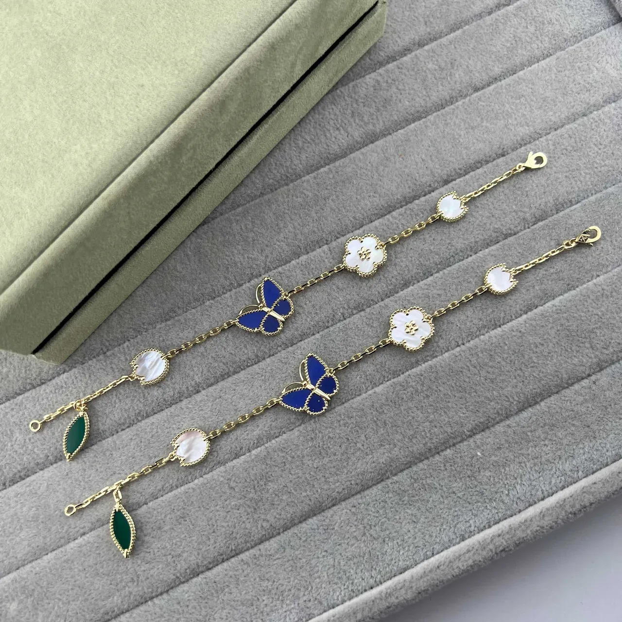 Gold Blue Chain Floral Motifs Bracelet 5
