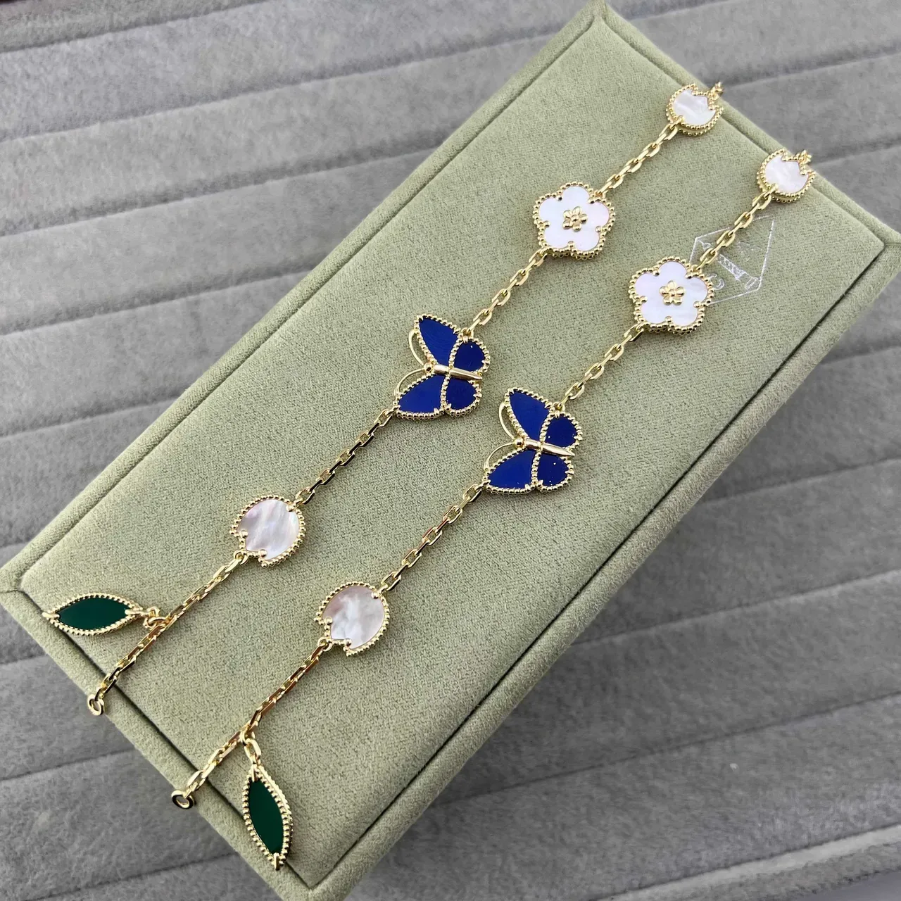 Gold Blue Chain Floral Motifs Bracelet 6