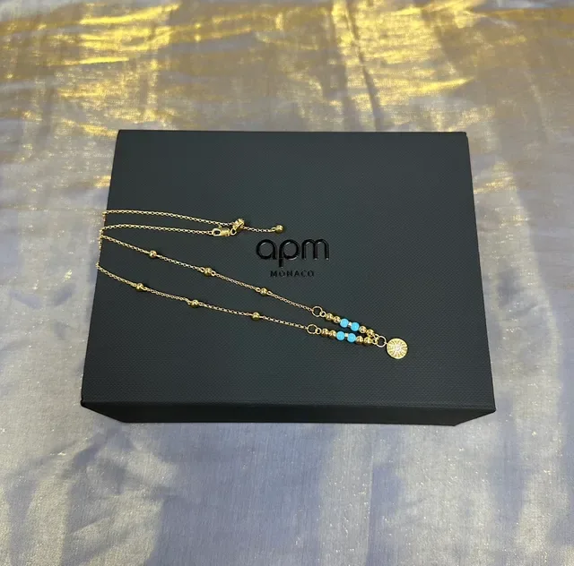 Gold Blue Chain Turquoise Bead Accents Necklace 5