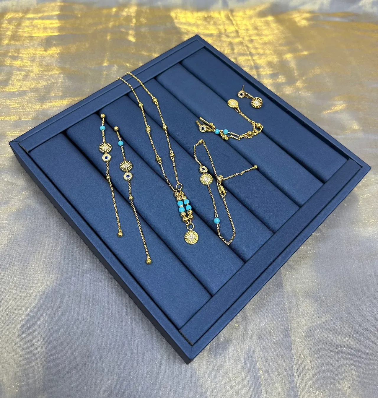 Gold Blue Chain Turquoise Bead Accents Necklace 6