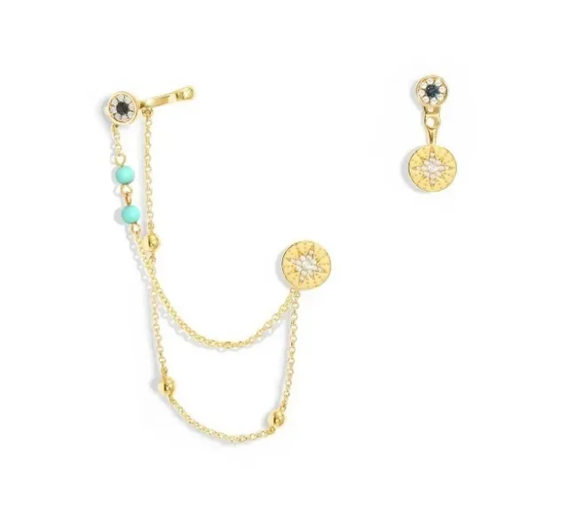 Gold Blue Chain Turquoise Bead Accents Necklace 2