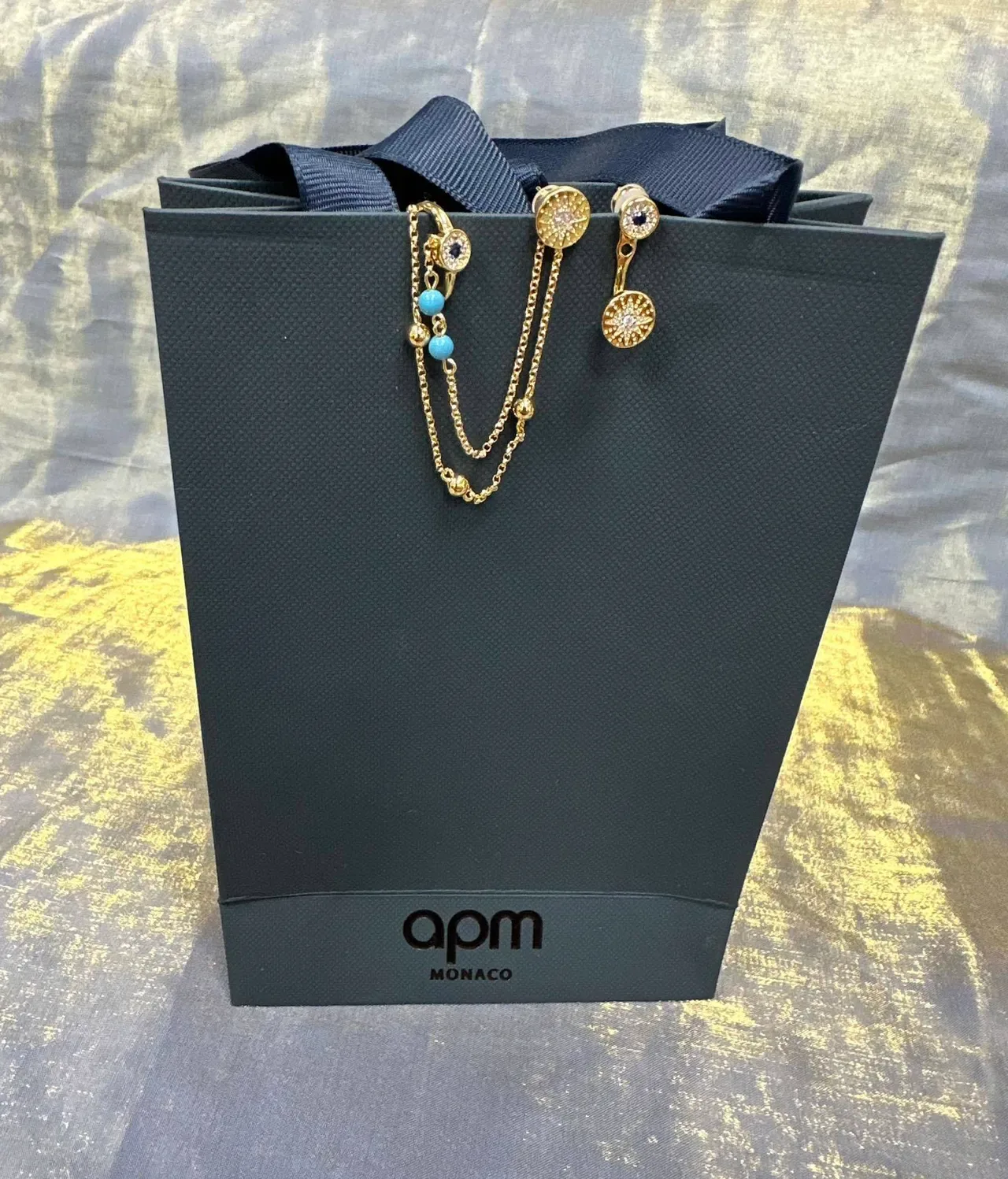 Gold Blue Chain Turquoise Bead Accents Necklace 5