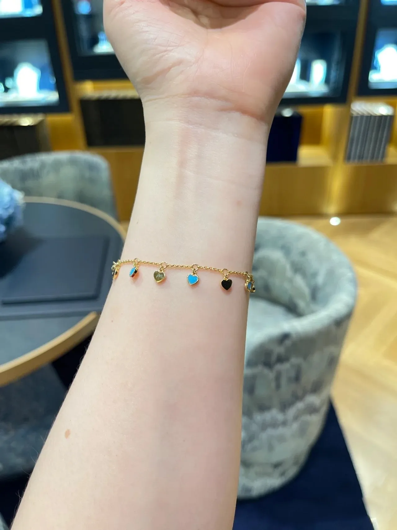 Gold Blue Chain Turquoise Heart Charms Bracelet 5
