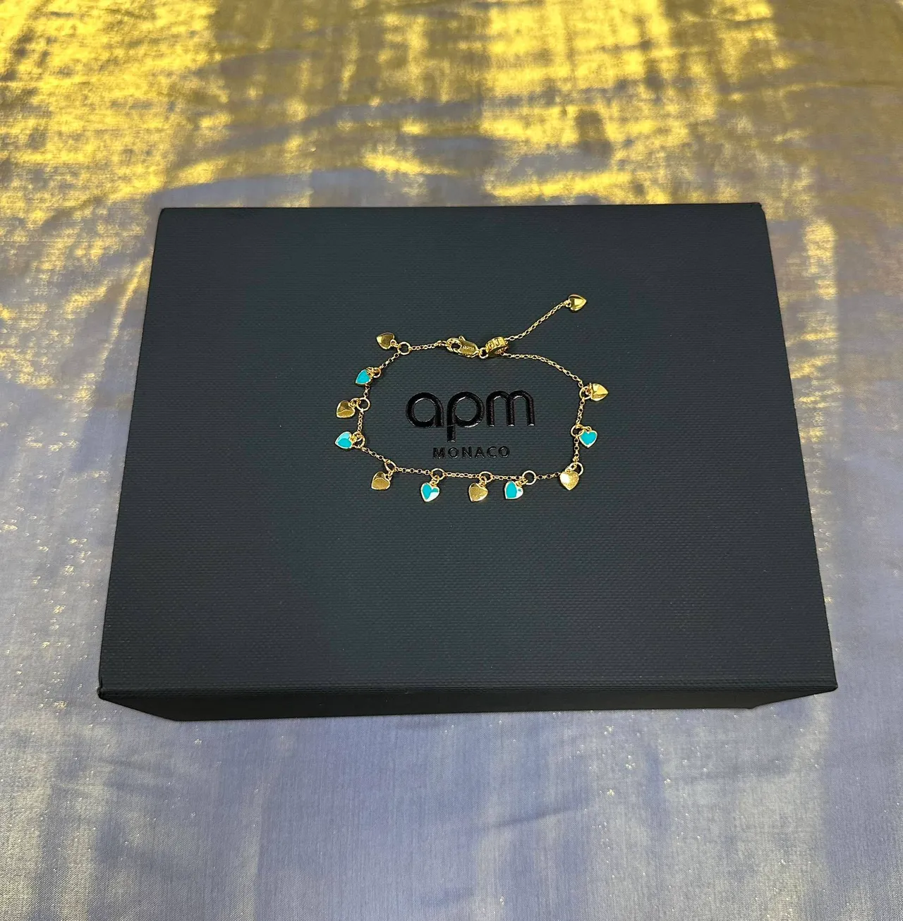 Gold Blue Chain Turquoise Heart Charms Bracelet 6