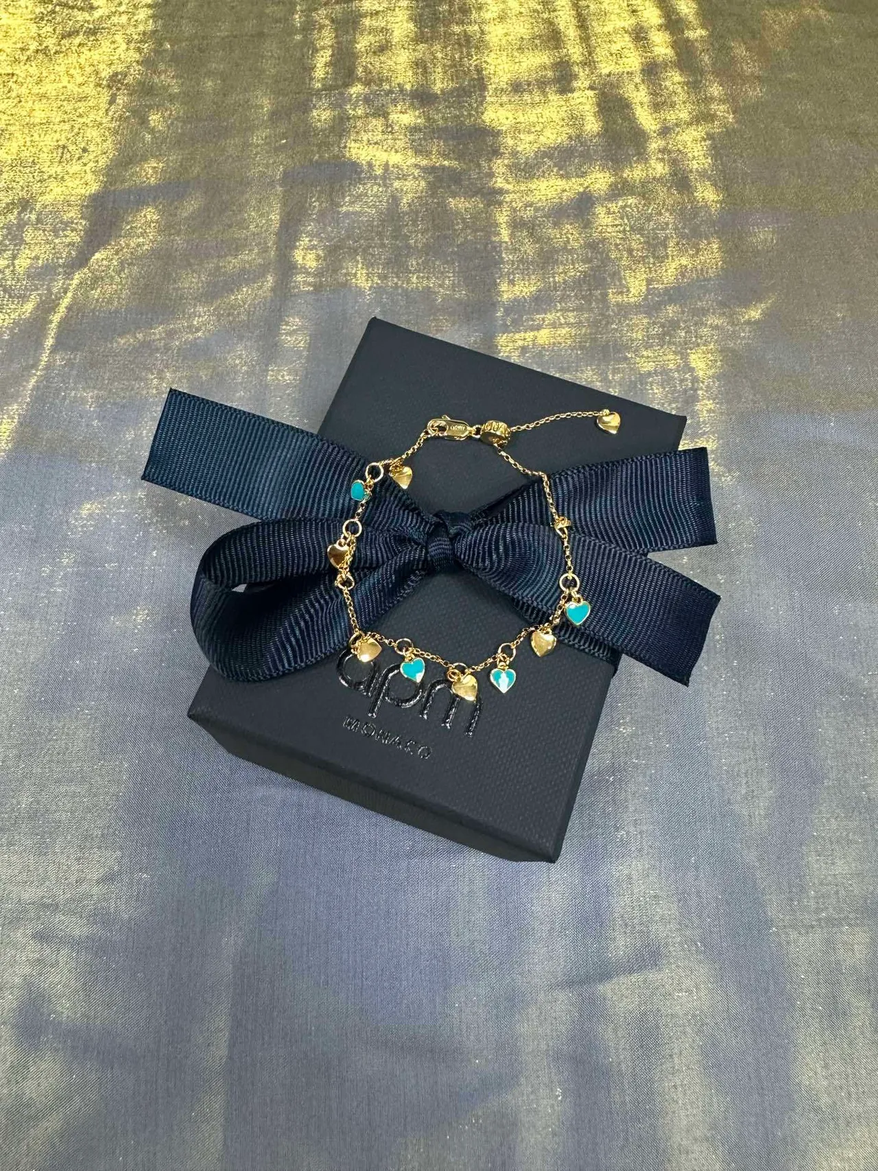 Gold Blue Chain Turquoise Heart Charms Bracelet 7