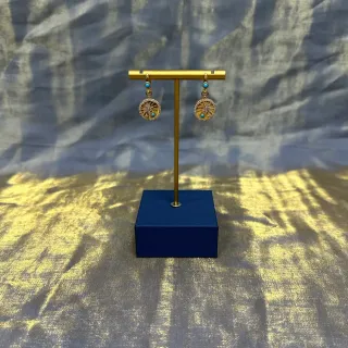 Gold Blue Circular Medallion Earrings