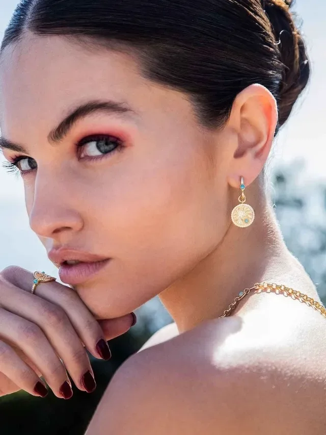 Gold Blue Circular Medallion Earrings 2