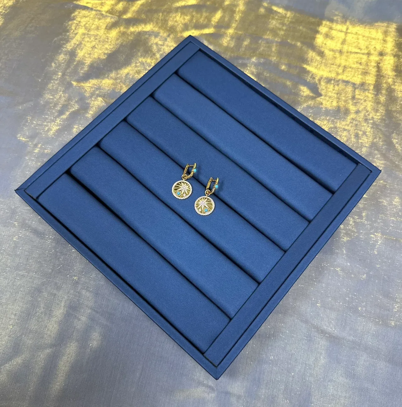 Gold Blue Circular Medallion Earrings 9