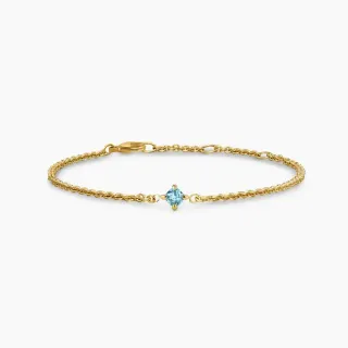 Pulsera de cadena de rope chain dorada azul con una sola piedra facetada