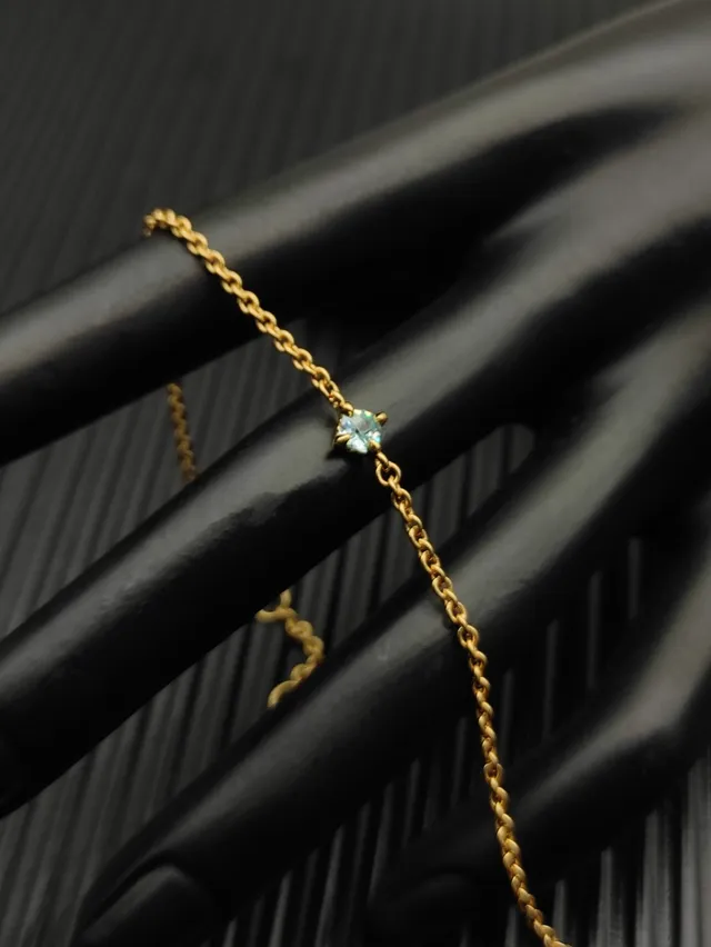 Gold Blue Rope Chain Single Faceted Gemstone Bracelet 5