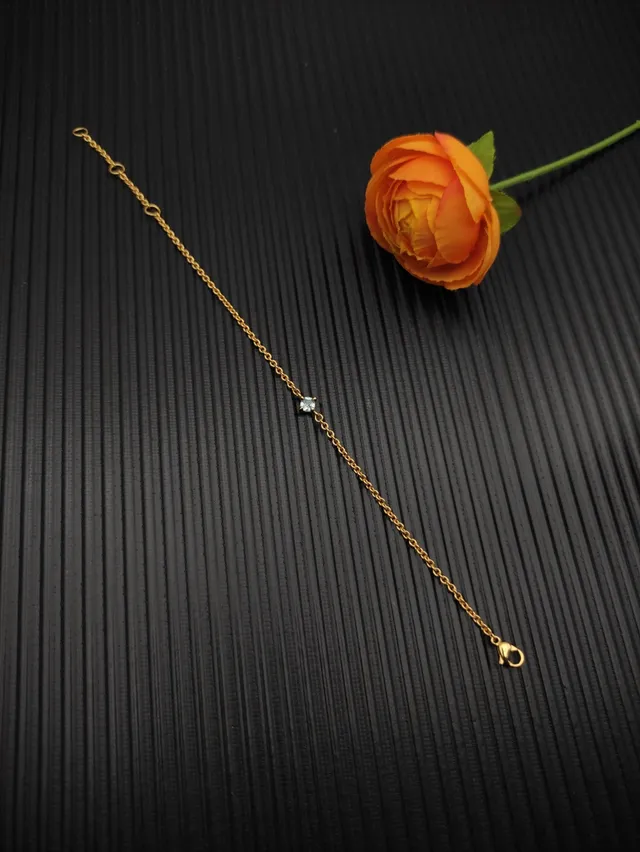 Gold Blue Rope Chain Single Faceted Gemstone Bracelet 6