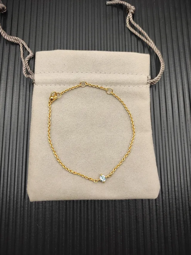 Gold Blue Rope Chain Single Faceted Gemstone Bracelet 8