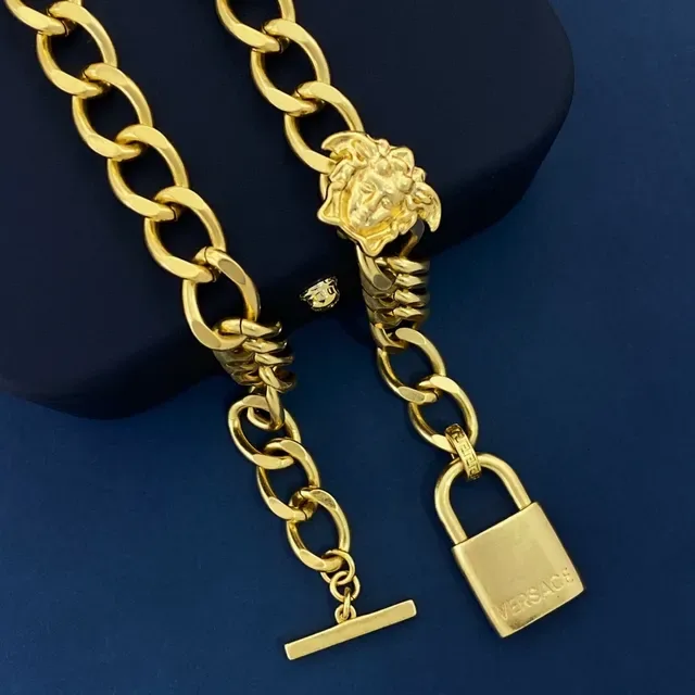 Gold Curb Chain Padlock Clasp Necklace 2