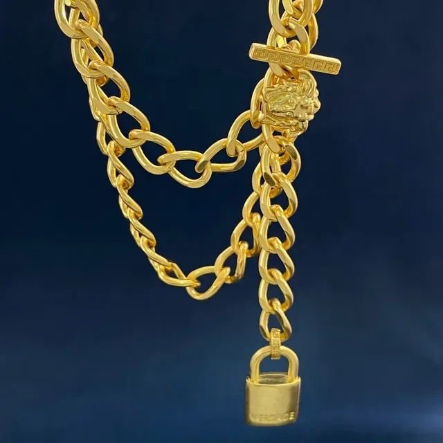 Gold Curb Chain Padlock Clasp Necklace 5