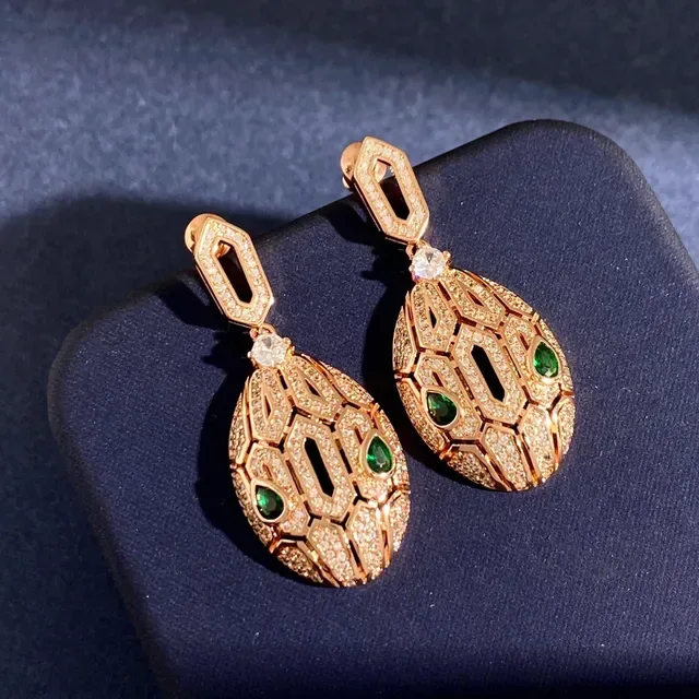 Gold Green Geometric Lattice Pavé-Set Clear Crystals Earrings 7