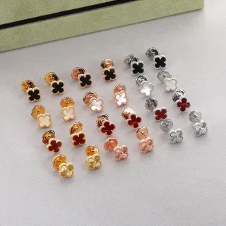 Gold Multicolor Clover-Shaped Floral Motif Earrings