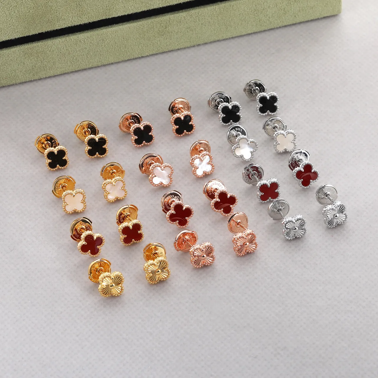 Gold Multicolor Clover-Shaped Floral Motif Earrings 1