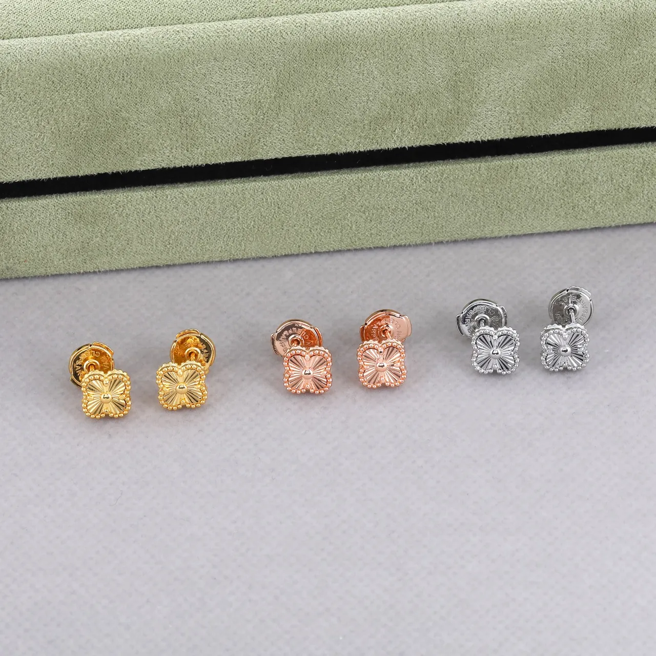 Gold Multicolor Clover-Shaped Floral Motif Earrings 4