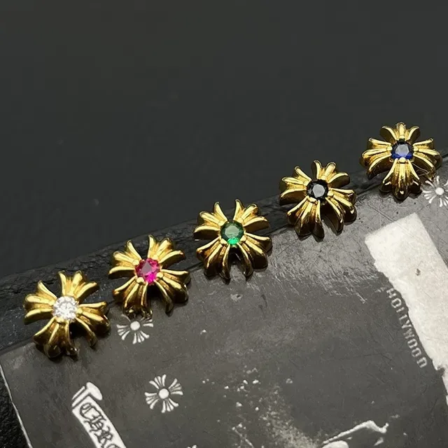 Gold Multicolor Flower-Shaped Metal Earrings 1