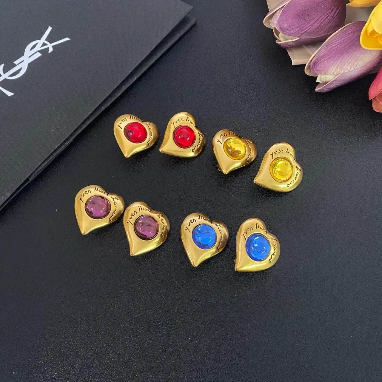Gold Multicolor Heart-Shaped Metal Brooch 9