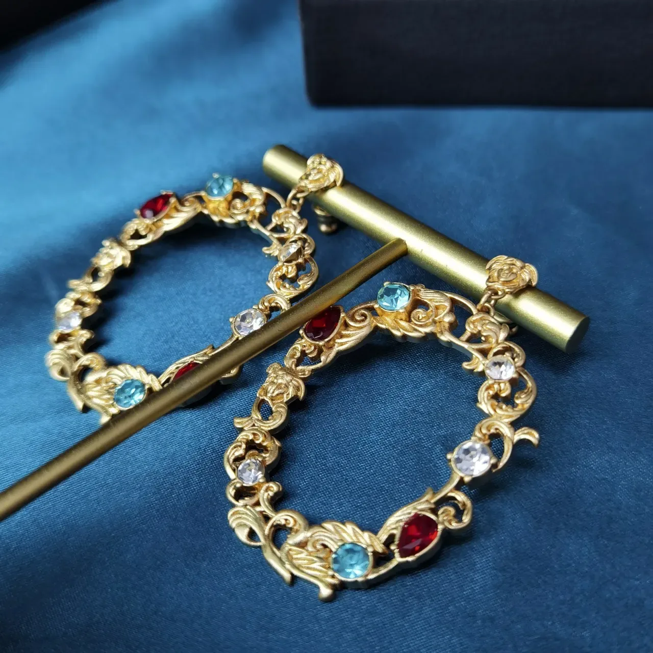 Gold Multicolor Ornate Filigree Hoop Silhouette Earrings 4