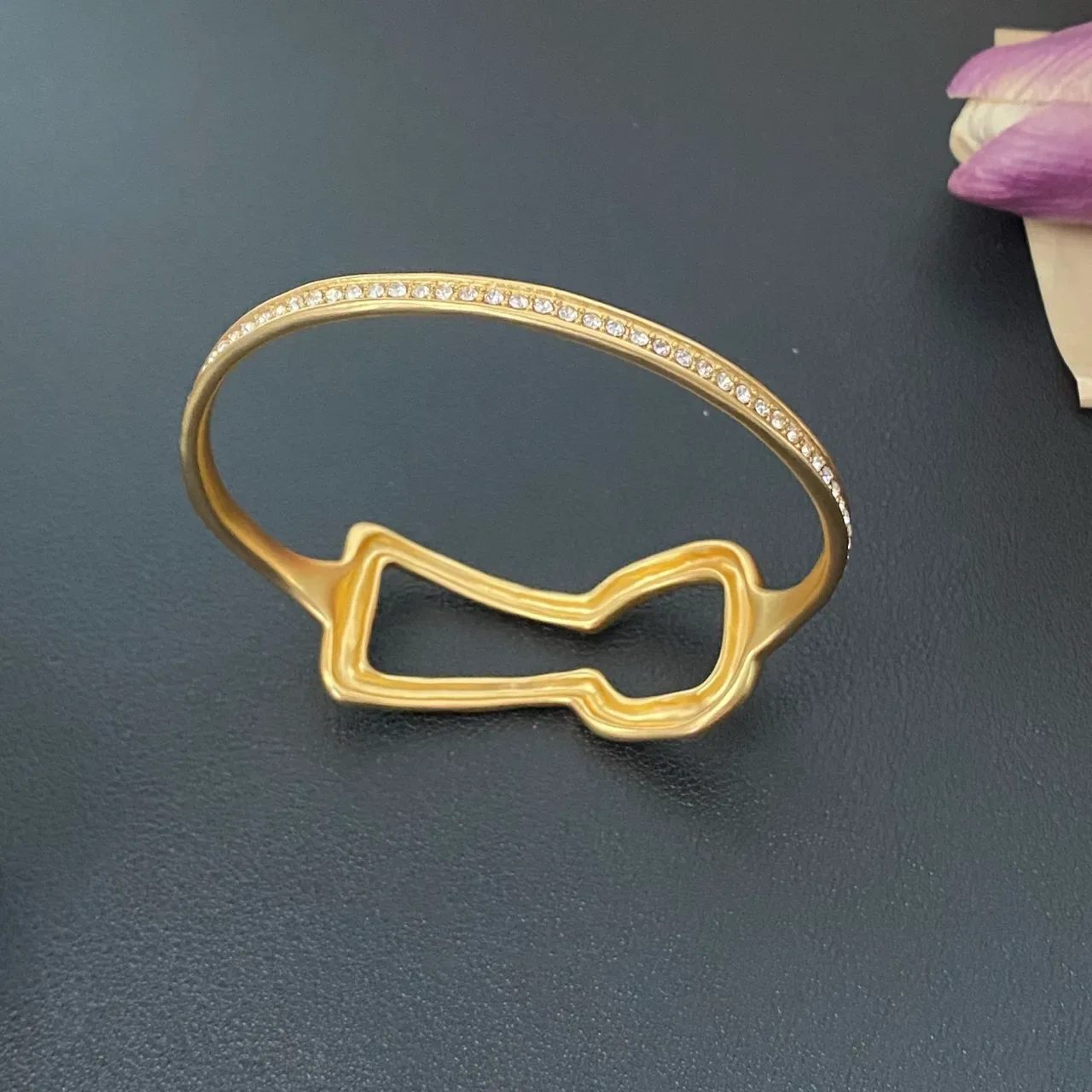 Gold Organic Sculpted Clasp Bangle Bracelet 3