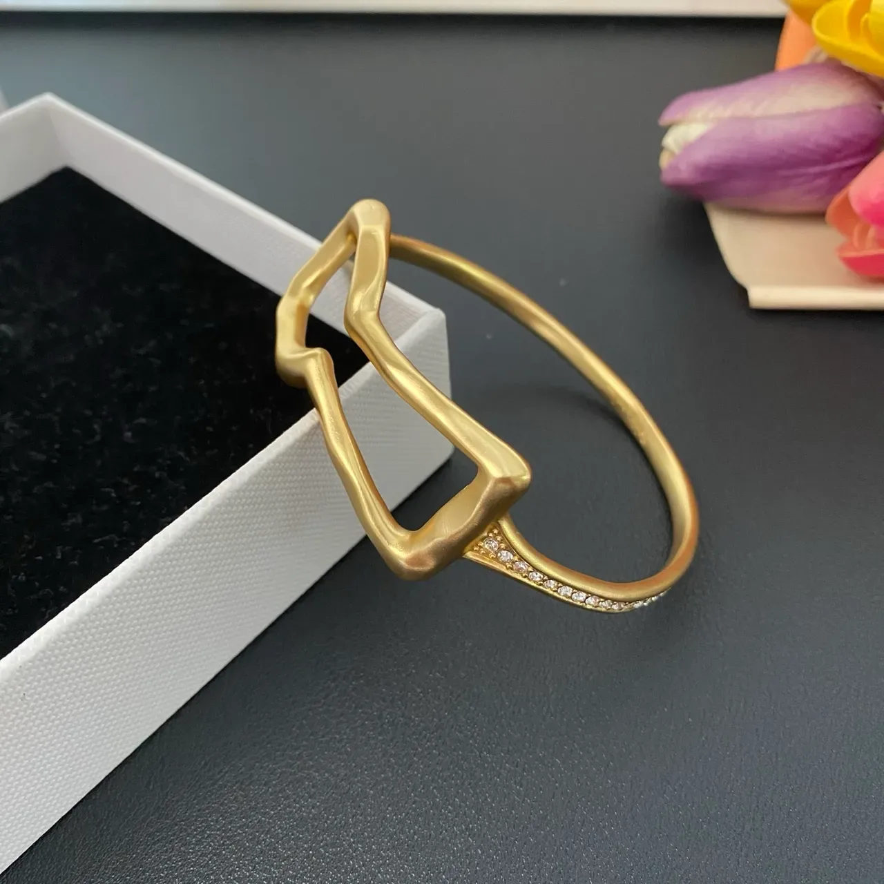Gold Organic Sculpted Clasp Bangle Bracelet 4