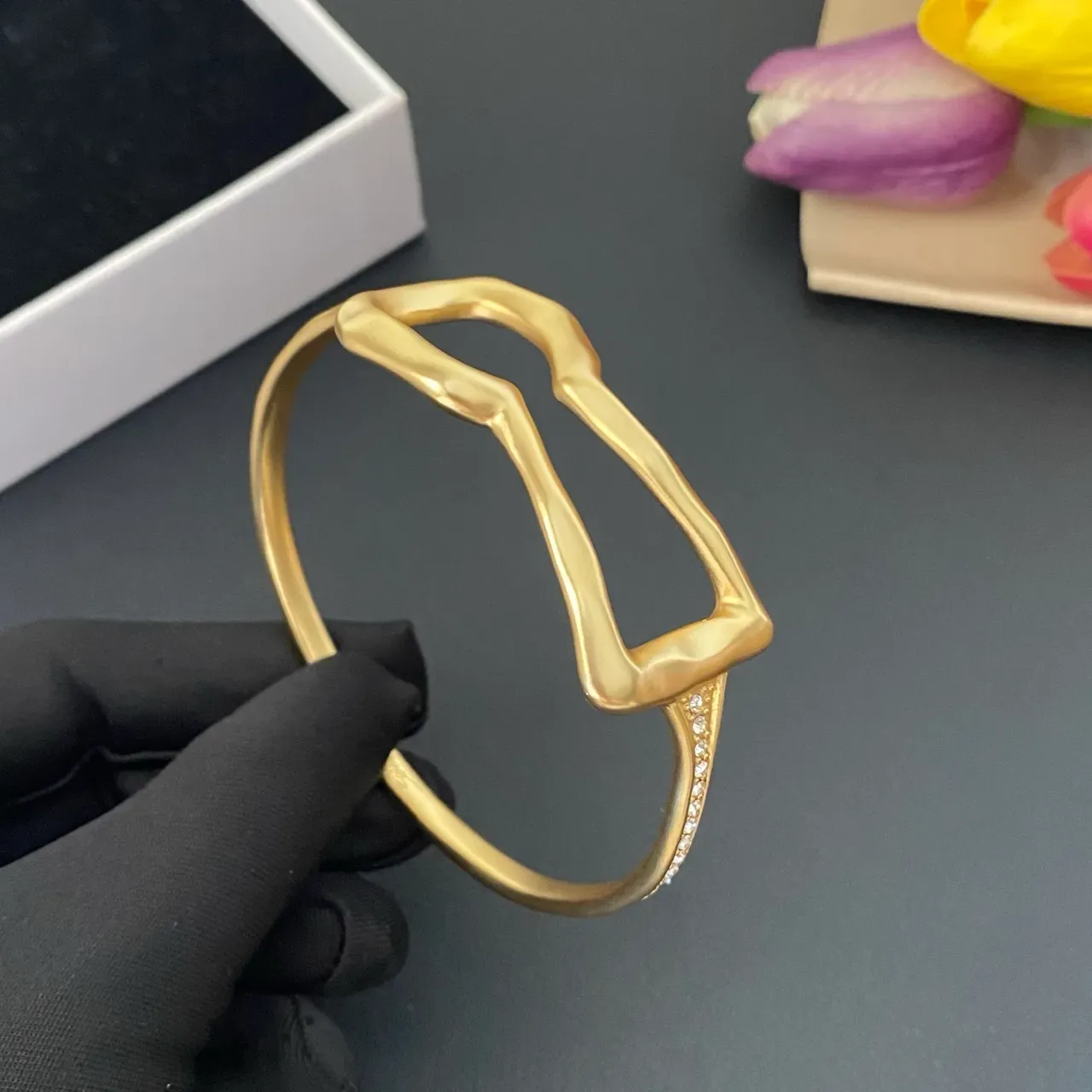 Gold Organic Sculpted Clasp Bangle Bracelet 6