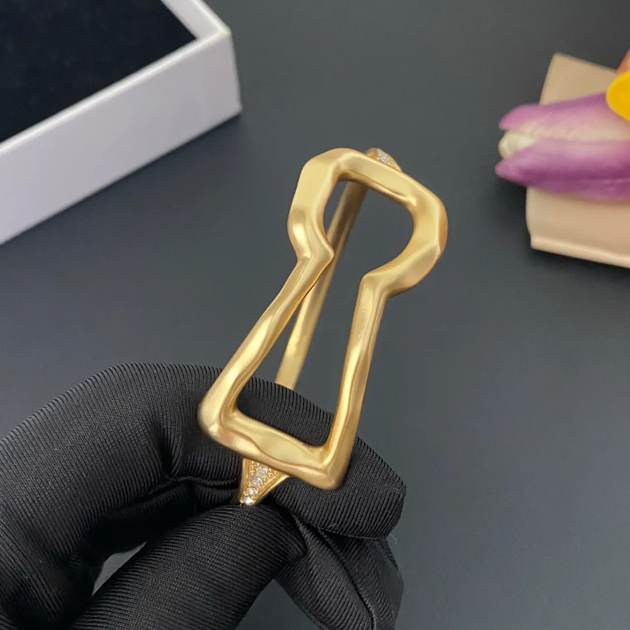 Gold Organic Sculpted Clasp Bangle Bracelet 8