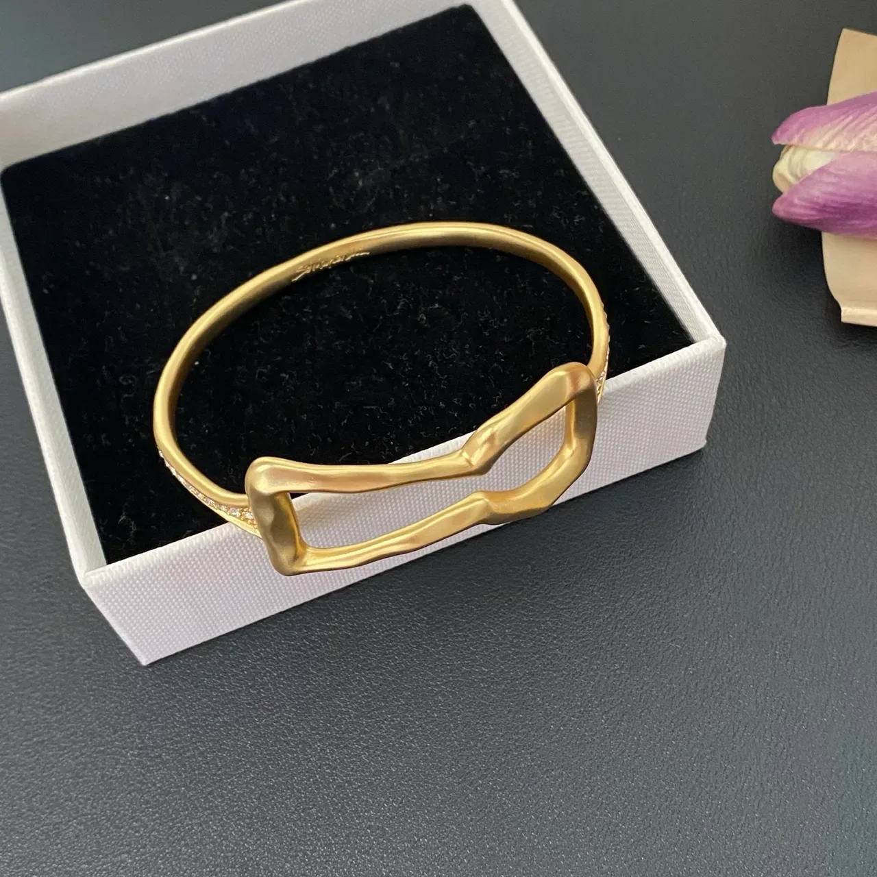 Gold Organic Sculpted Clasp Bangle Bracelet 9