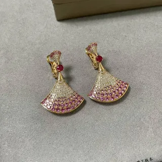 Gold Pink Fan-Shaped Silhouette Pavé-Set Gradient Stones Earrings