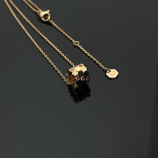 Gold Pink Geometric Honeycomb Pendant Faceted Metal Necklace 2