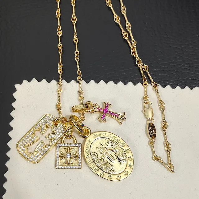 Gold Pink Multi-Charm Necklace 2