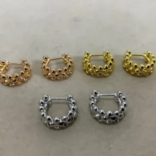 Gold Silver Beaded Texture Hinged Hoop Earrings