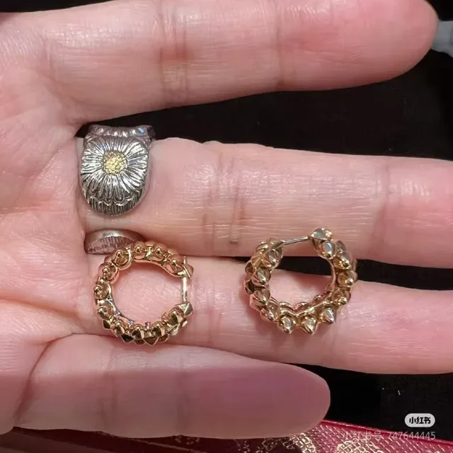 Gold Silver Beaded Texture Hinged Hoop Earrings 4
