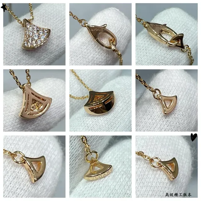 Gold Silver Fan-Shaped Pendant Pavé Crystal Necklace 4