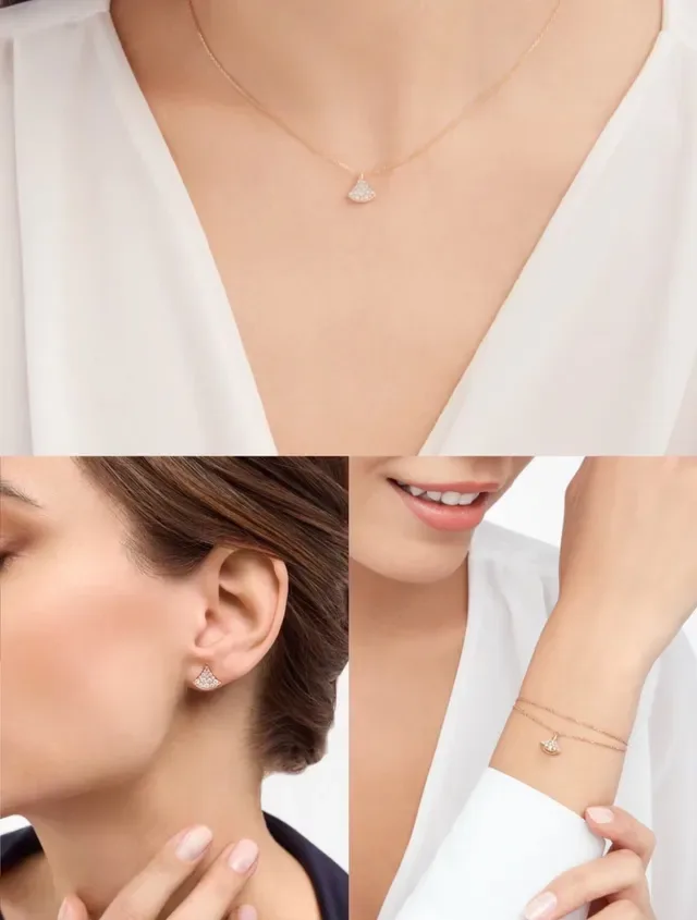 Gold Silver Fan-Shaped Pendant Pavé Crystal Necklace 8