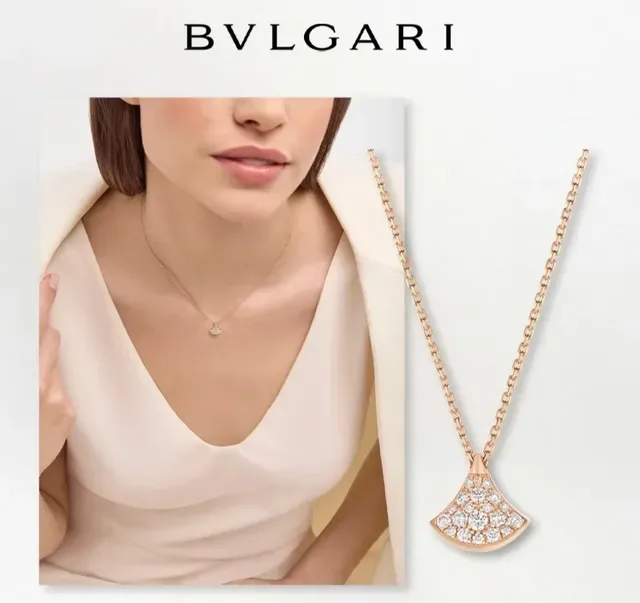 Gold Silver Fan-Shaped Pendant Pavé Crystal Necklace 9