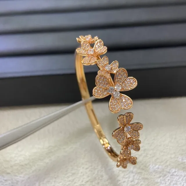 Gold Silver Floral Motif Pavé-Set Stones Bracelet 5